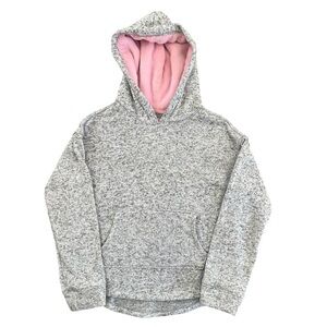 Mudd Girls L 10-12 Pullover Hoodie Sweatshirt Faux Fur Hood Lining Pocket Gray